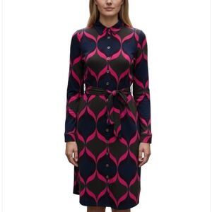 Boden Carnaby Shirt Dress Size 6 Retro Mod Print Long Sleeves Pink Navy Midi